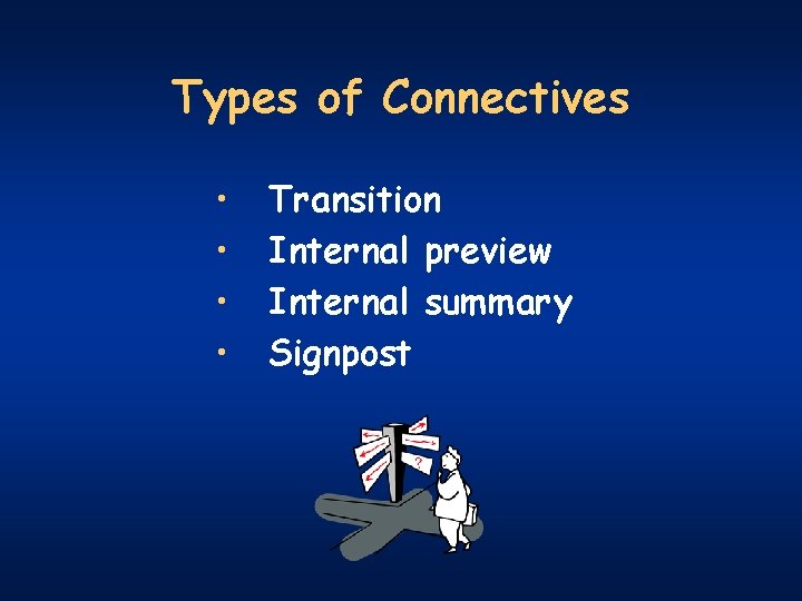 Types of Connectives • • Transition Internal preview Internal summary Signpost 