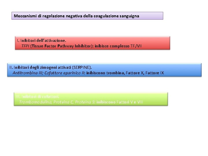 Meccanismi di regolazione negativa della coagulazione sanguigna I. Inibitori dell’attivazione. TFPI (Tissue Factor Pathway