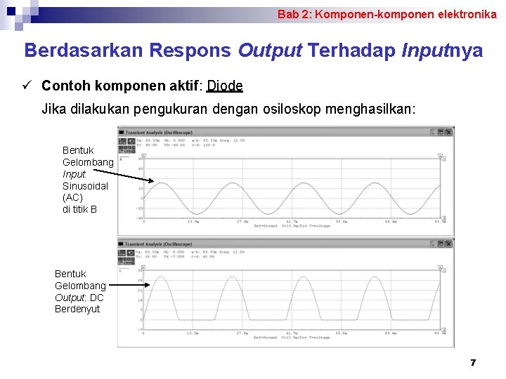 Bab 2: Komponen-komponen elektronika Berdasarkan Respons Output Terhadap Inputnya ü Contoh komponen aktif: Diode