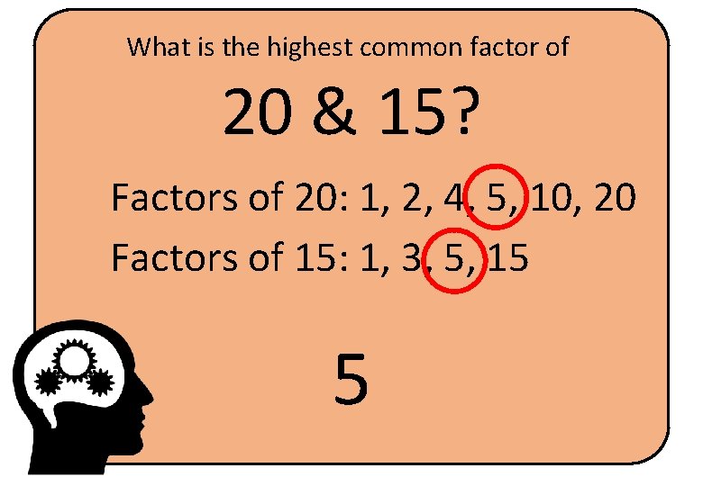 What is the highest common factor of 20 & 15? Factors of 20: 1,