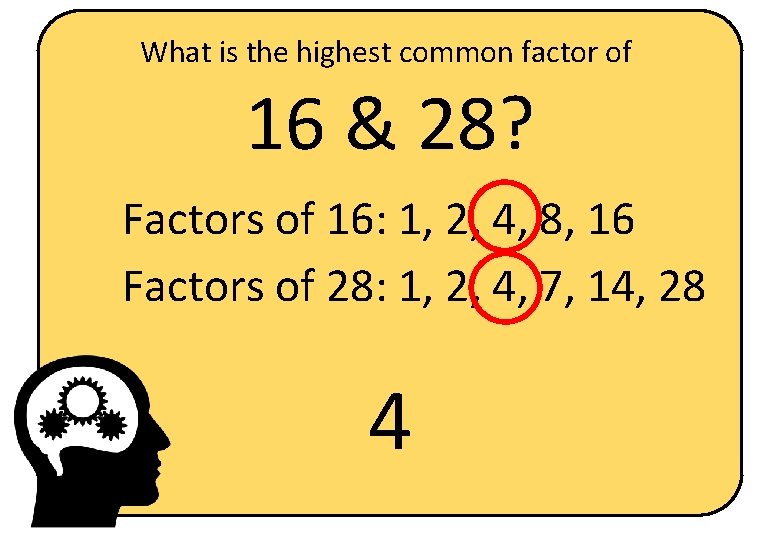 What is the highest common factor of 16 & 28? Factors of 16: 1,