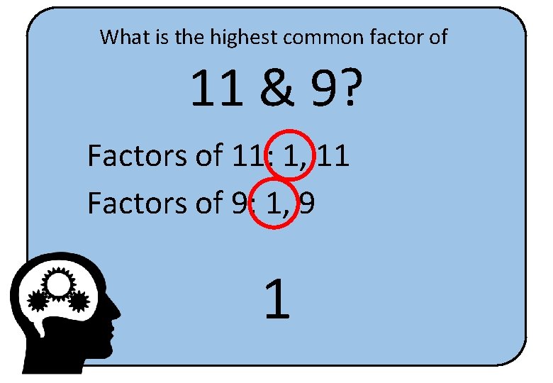 What is the highest common factor of 11 & 9? Factors of 11: 1,