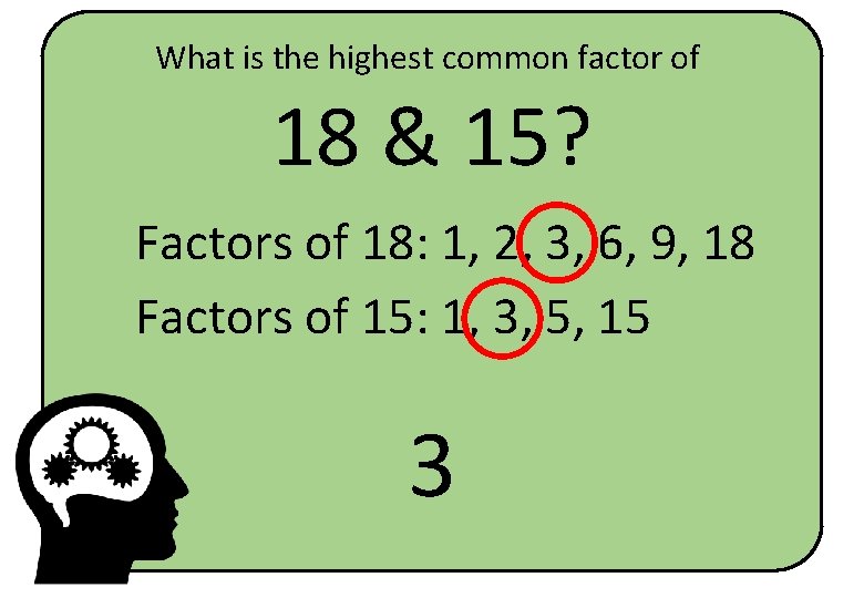 What is the highest common factor of 18 & 15? Factors of 18: 1,