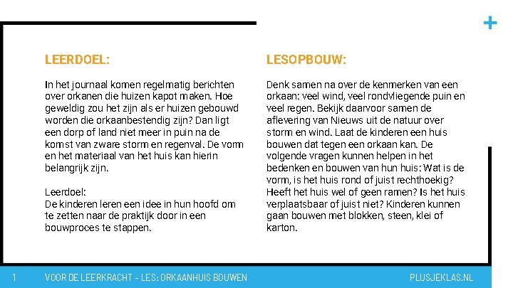 LEERDOEL: LESOPBOUW: In het journaal komen regelmatig berichten over orkanen die huizen kapot maken.