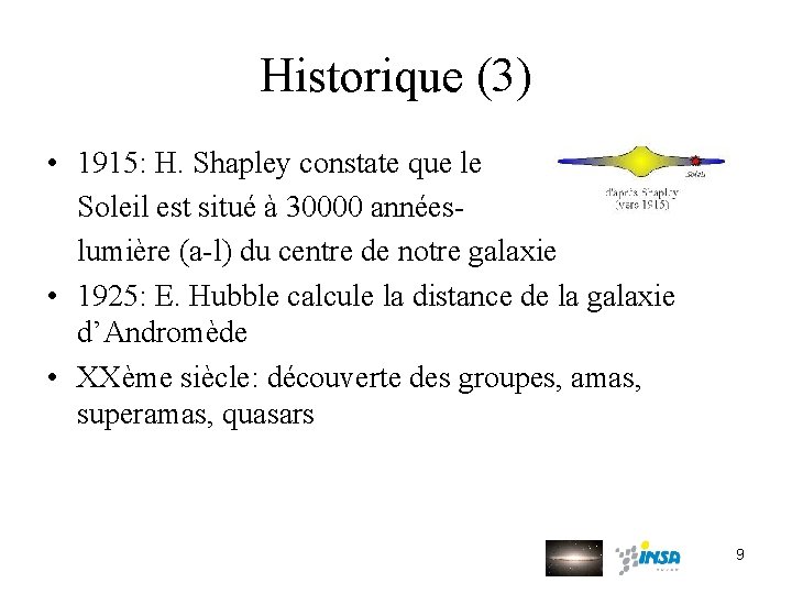 Historique (3) • 1915: H. Shapley constate que le Soleil est situé à 30000