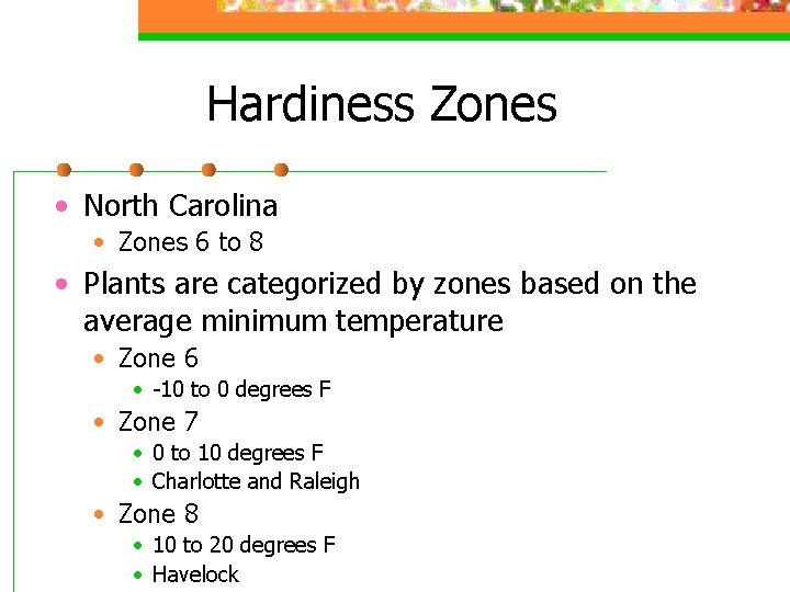 Hardiness Zones • North Carolina • Zones 6 to 8 • Plants are categorized