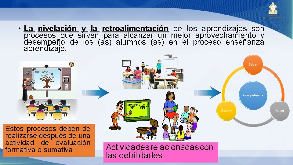 • La nivelación y la retroalimentación de los aprendizajes son procesos que sirven • La nivelación y la retroalimentación de los aprendizajes son procesos que sirven
