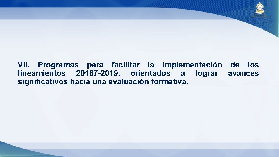 VII. Programas para facilitar la implementación de los lineamientos 20187 -2019, orientados a lograr