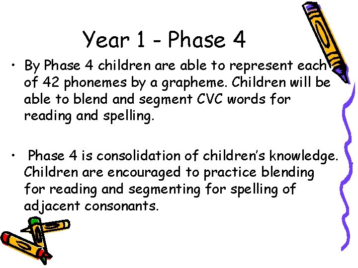Year 1 - Phase 4 • By Phase 4 children are able to represent