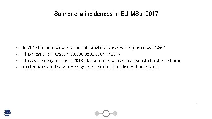 Salmonella incidences in EU MSs, 2017 • In 2017 the number of human salmonellosis