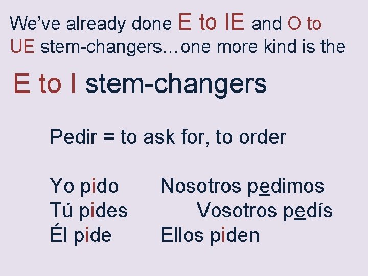 We’ve already done E to IE and O to UE stem-changers…one more kind is