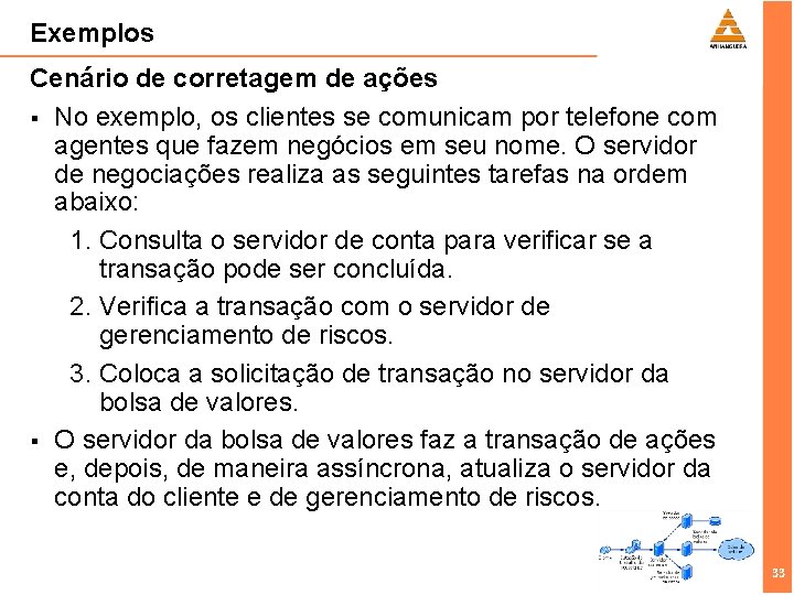 Exemplos Cenário de corretagem de ações § No exemplo, os clientes se comunicam por