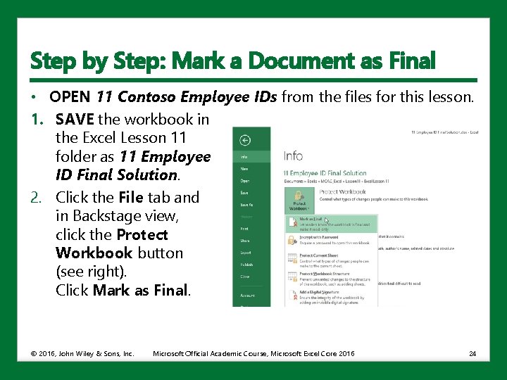 Step by Step: Mark a Document as Final • OPEN 11 Contoso Employee IDs