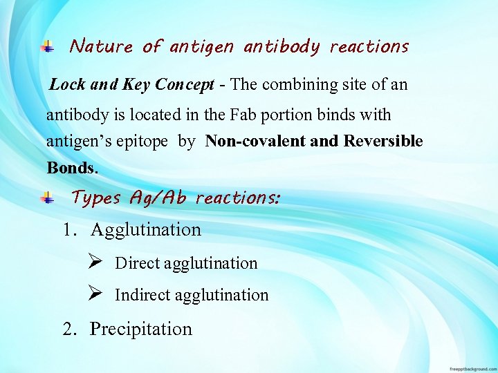 Nature of antigen antibody reactions Lock and Key Concept - The combining site of