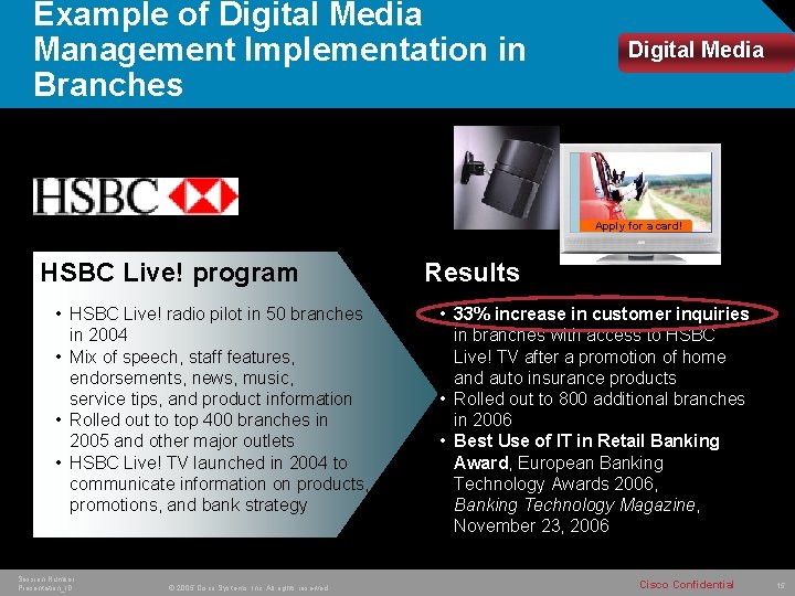 Example of Digital Media Management Implementation in Branches Digital Media Apply for a card!