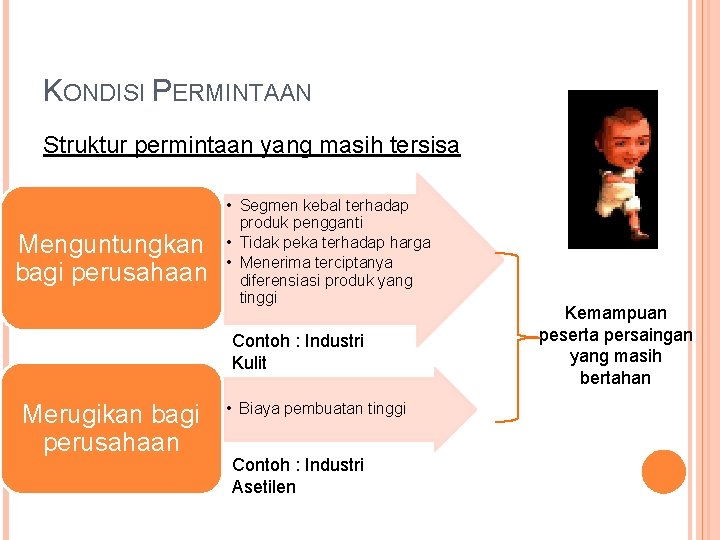 KONDISI PERMINTAAN Struktur permintaan yang masih tersisa Menguntungkan bagi perusahaan • Segmen kebal terhadap