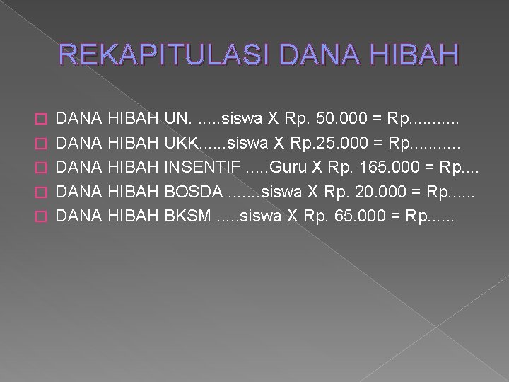 REKAPITULASI DANA HIBAH � � � DANA HIBAH UN. . . siswa X Rp.