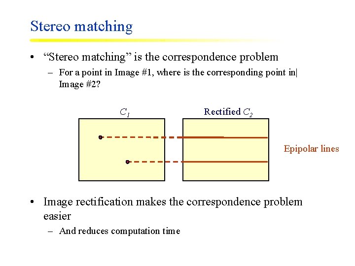 Stereo matching • “Stereo matching” is the correspondence problem – For a point in