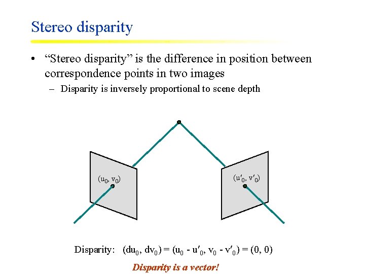 Stereo disparity • “Stereo disparity” is the difference in position between correspondence points in