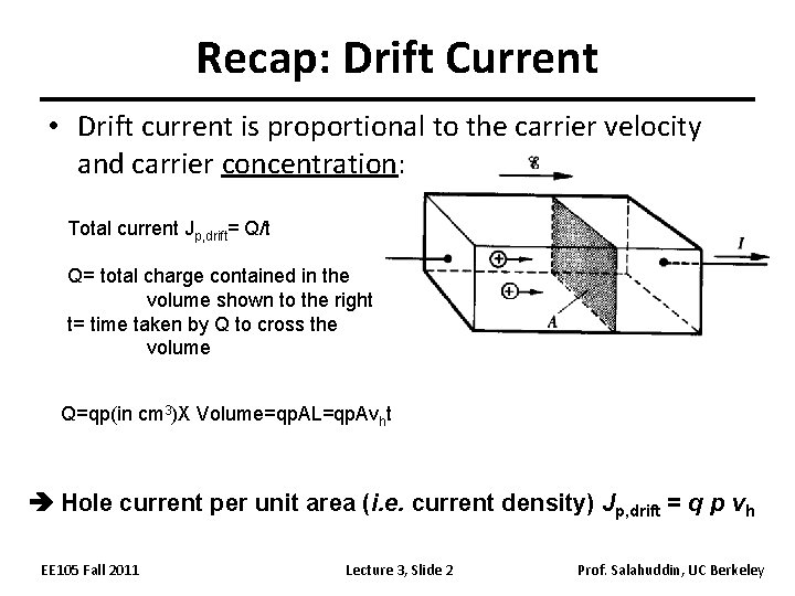 Recap: Drift Current • Drift current is proportional to the carrier velocity and carrier