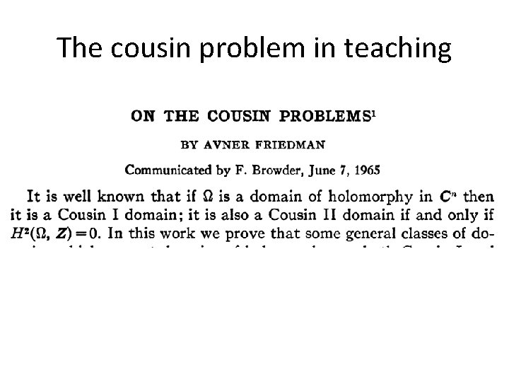 The cousin problem in teaching The cousin problem in teaching