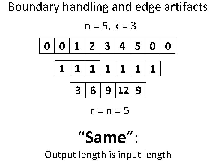 Boundary handling and edge artifacts n = 5, k = 3 0 0 1 Boundary handling and edge artifacts n = 5, k = 3 0 0 1