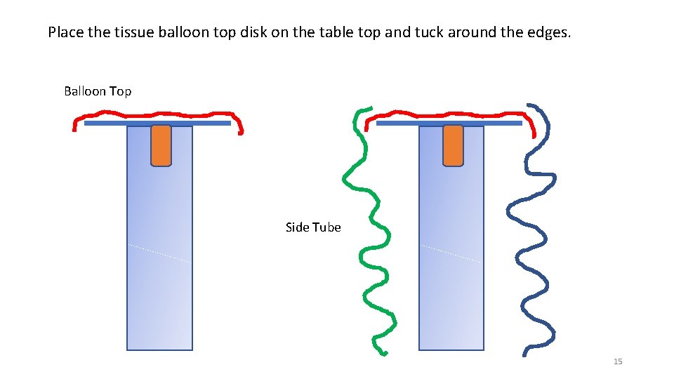 Place the tissue balloon top disk on the table top and tuck around the