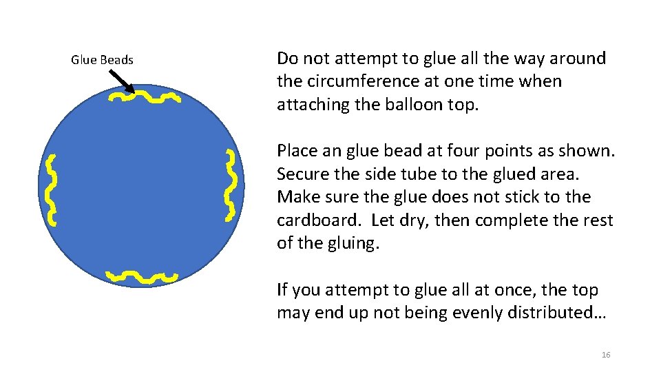 Glue Beads Do not attempt to glue all the way around the circumference at