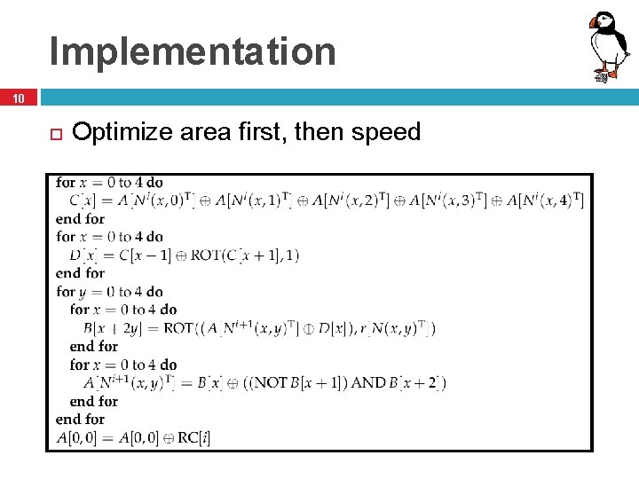 Implementation 10 Optimize area first, then speed 