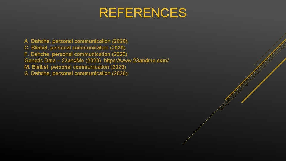 REFERENCES A. Dahche, personal communication (2020) C. Bleibel, personal communication (2020) F. Dahche, personal