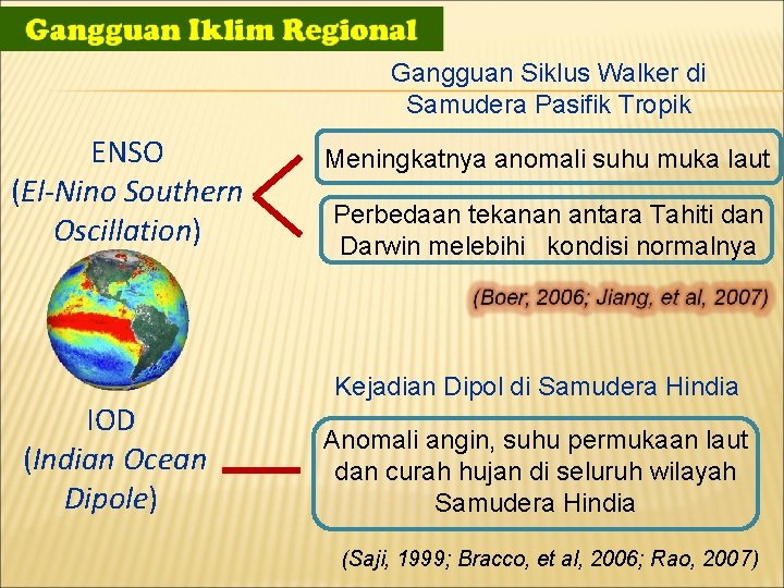 Gangguan Siklus Walker di Samudera Pasifik Tropik ENSO (El-Nino Southern Oscillation) IOD (Indian Ocean