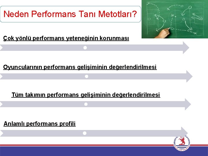 Neden Performans Tanı Metotları? Çok yönlü performans yeteneğinin korunması Oyuncularının performans gelişiminin değerlendirilmesi Tüm