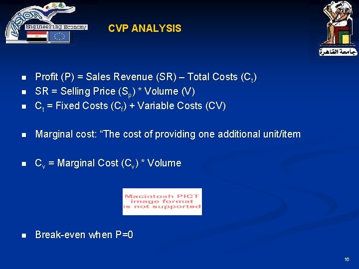 CVP ANALYSIS n Profit (P) = Sales Revenue (SR) – Total Costs (Ct) SR