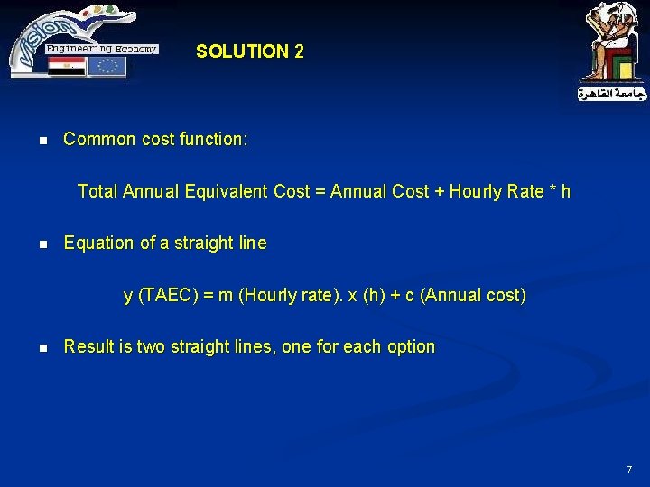 SOLUTION 2 n Common cost function: Total Annual Equivalent Cost = Annual Cost +