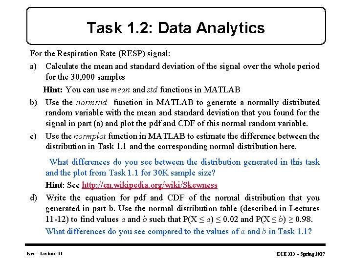 Task 1. 2: Data Analytics For the Respiration Rate (RESP) signal: a) Calculate the