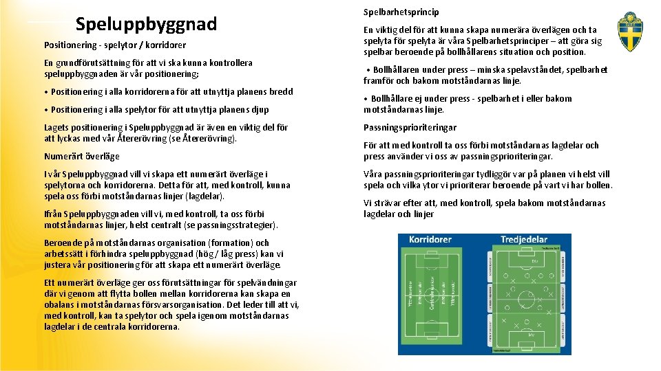 Speluppbyggnad Positionering - spelytor / korridorer En grundförutsättning för att vi ska kunna kontrollera