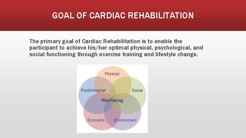 GOAL OF CARDIAC REHABILITATION The primary goal of Cardiac Rehabilitation is to enable the