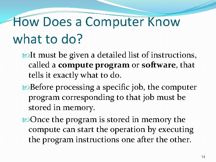 How Does a Computer Know what to do? It must be given a detailed