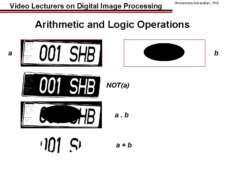 Video Lecturers on Digital Image Processing Gholamreza Anbarjafari, Ph. D Arithmetic and Logic Operations