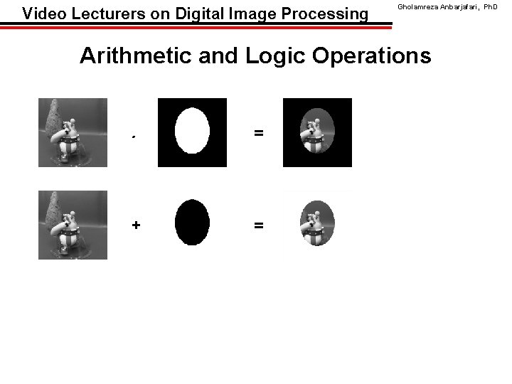 Video Lecturers on Digital Image Processing Gholamreza Anbarjafari, Ph. D Arithmetic and Logic Operations.