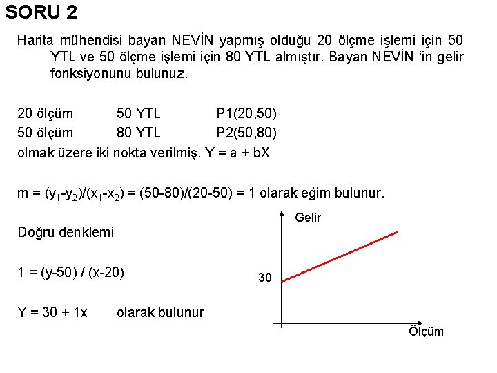 SORU 2 Harita mühendisi bayan NEVİN yapmış olduğu 20 ölçme işlemi için 50 YTL