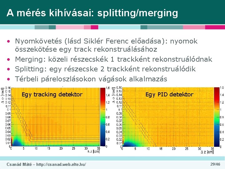 A mérés kihívásai: splitting/merging • Nyomkövetés (lásd Siklér Ferenc előadása): nyomok összekötése egy track