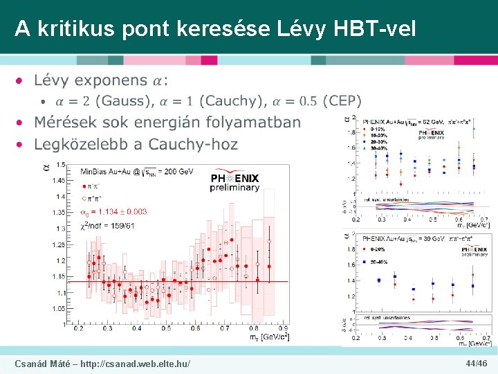 A kritikus pont keresése Lévy HBT-vel • Csanád Máté – http: //csanad. web. elte.