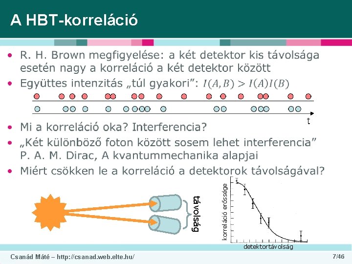 A HBT-korreláció távolság korreláció erőssége • d detektortávolság Csanád Máté – http: //csanad. web.