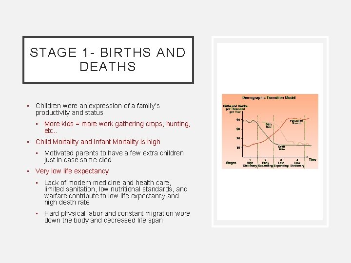 STAGE 1 - BIRTHS AND DEATHS • Children were an expression of a family’s