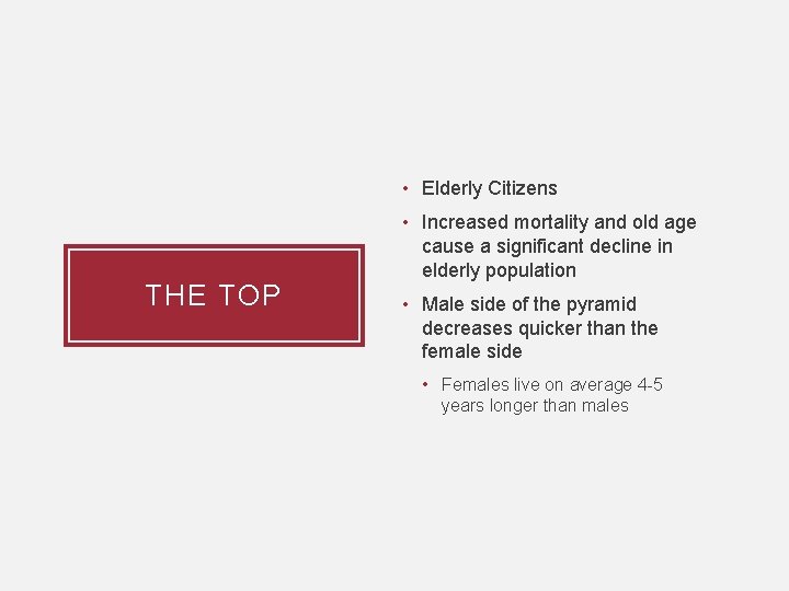  • Elderly Citizens THE TOP • Increased mortality and old age cause a