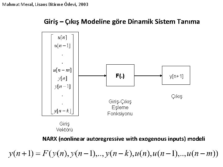 Mahmut Meral, Lisans Bitirme Ödevi, 2003 Giriş – Çıkış Modeline göre Dinamik Sistem Tanıma