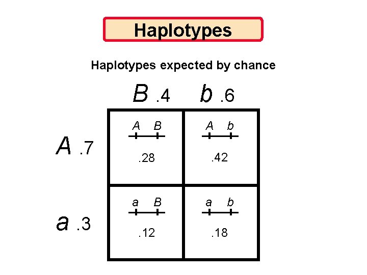 Haplotypes expected by chance B. 4 A. 7 a. 3 A B . 28