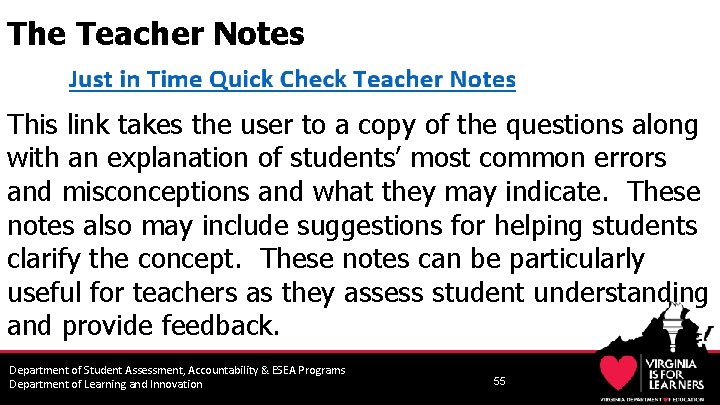 The Teacher Notes This link takes the user to a copy of the questions