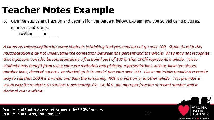 Teacher Notes Example Department of Student Assessment, Accountability & ESEA Programs Department of Learning